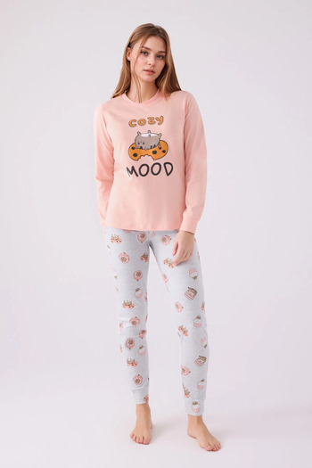 Loule 100% Cotton Mother & Daughter Printed Orange Double Pajama Set L1.Rp.346.7.002