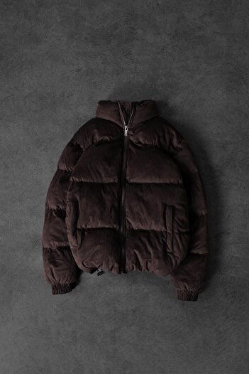 Slatra Men's Brown Extra Padding Inflatable Velvet Coat