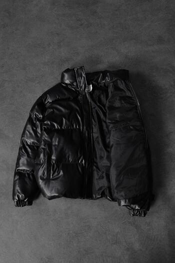 Slatra Men's Black Extra Filled Oversize Leather Coat