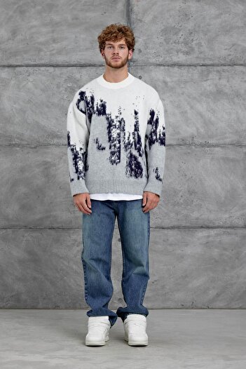 NOMARC Ecru White 251 Patterned Oversize Wool Knitwear