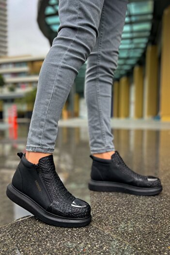 Zapatos CH133 Coccodrillo Erkek Spor Günlük Fermuarlı Cilt Bot CST - Siyah