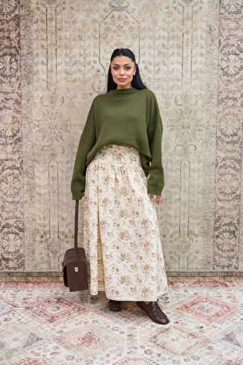 KÜÇÜĞÜM BUTİK Vintage Cream Floral Lace Balloon Seersucker Skirt