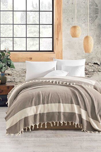 merland benvecocuk Double Bed Cover Luna Brown 200 X 230 cm