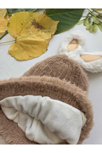 Baharda Nova Unisex Kışlık Pofuduk Bebek Çocuk Polar Astarlı Triko Şapka Bere