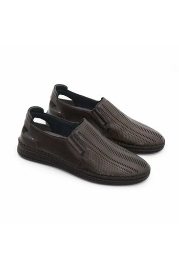 Piello Genuine leather loafers with cutouts and hand-stitched sole, Dark brown