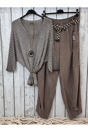 pudubutik Openwork Modal Italian Knitwear Sweater Mink