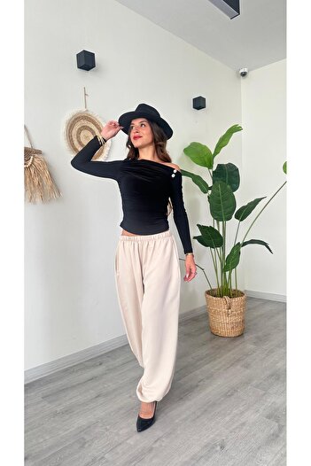 modadagiyim Women's Elastic Waist Pocketed Comfortable Baggy Trousers