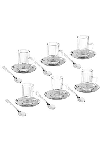 casa rosa 18-piece glass tea set with stainless steel saucer