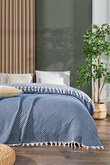 merland benvecocuk Double Bed Cover Alice Indigo 200 X 230 cm