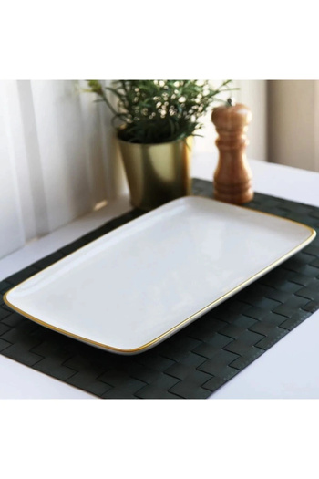 GÖNÜL Beyaz Gold Detaylı 33cm Servis Meze Tabağı