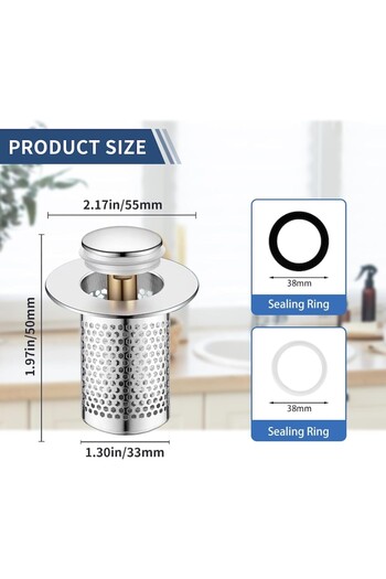 KATLION Sink drain filter, stainless steel filter, pop-up design, corrosion-resistant, easy to clean, silver