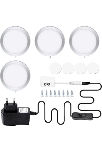 Lightome Set of 4 LED Spotlights, Adhesive Mount, Plug-in Power, 2.5W - CN