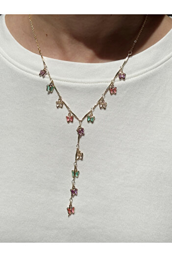 Eylülün Takısı Women's Gold Color Butterfly Model Y Necklace