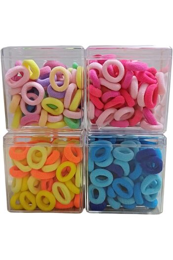 Generic Colourful Hair Ties and Elastics Set, Assorted Sizes and Shades, 4 Compartments