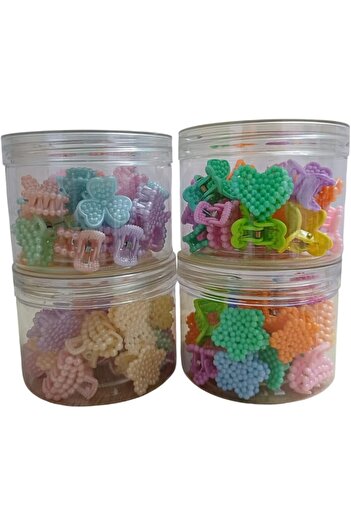 Generic Multicoloured Plastic Beads Hairclips in Clear Containers, Set of 4