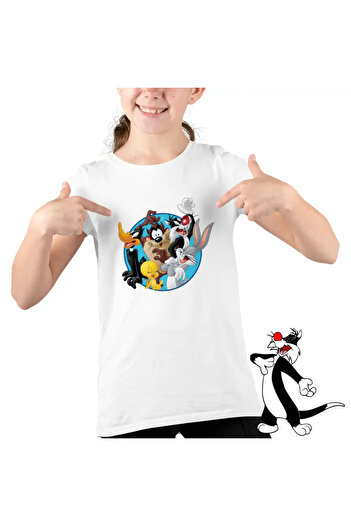 OEM Kids Girls T-Shirt Tweety Sylvester Daffy Bugs Bunny Taz Tasmanian Devil