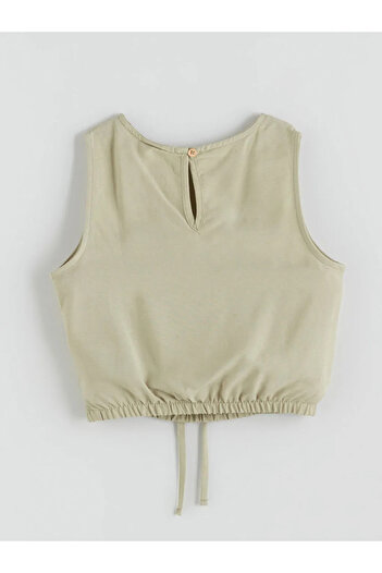 LC Waikiki Lcw Kids Green Crew Neck Linen Blend Girls Blouse