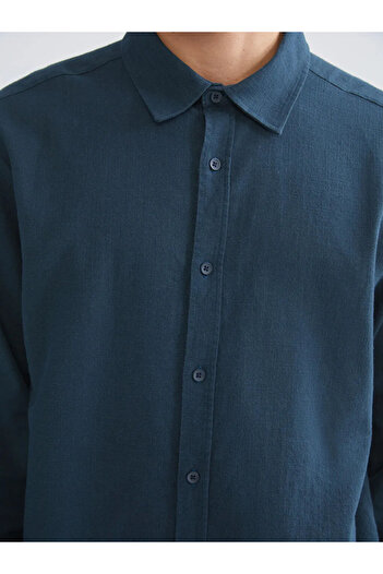 LC Waikiki Xside Petrol Regular Fit Long Sleeve Linen Look Men's Shirt