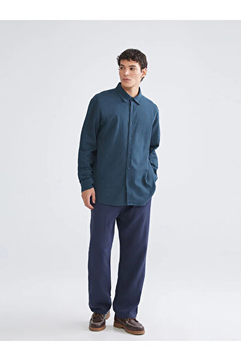 LC Waikiki Xside Petrol Regular Fit Long Sleeve Linen Look Men's Shirt
