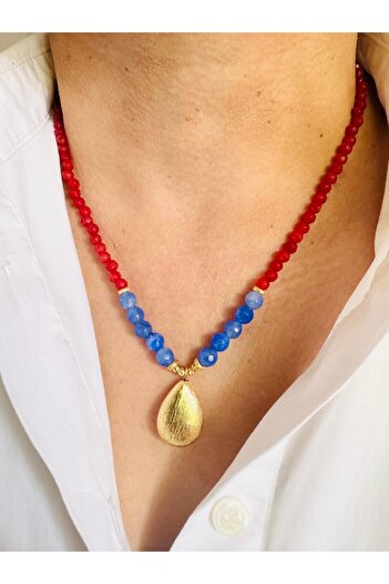 DEVİ fashion Agate Natural Stone Drop End Necklace 46 cm
