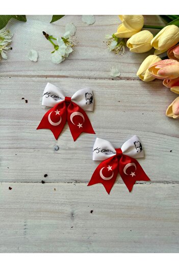 THE İLKİN TOKA 2 Pieces - Turkish Flag and Atatürk Signature Patterned Flag October 29 Clip-On Buckle Set