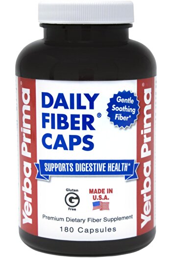 Yerba Prima Daily Fiber Caps - 180 Capsules - Soluble & Insoluble Fiber for Gut Health - Vegan, Non-GMO