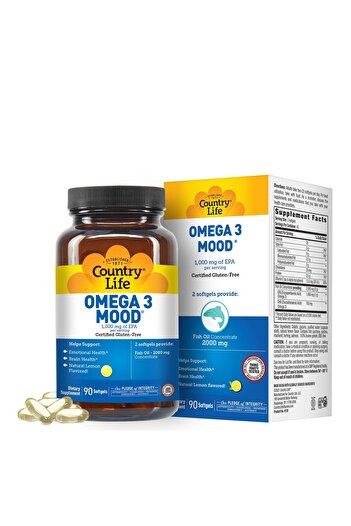 COUNTRY LIFE Omega 3 Mood - 2000mg Fish Oil with EPA & DHA for Brain, Heart & Mood Support - 90 Lemon Softgels
