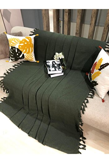 LUWİNO HOME Renge Color Hand Tied Khaki Green Sofa Cover, Multi-Purpose Cover, Pique 180 X 200 cm