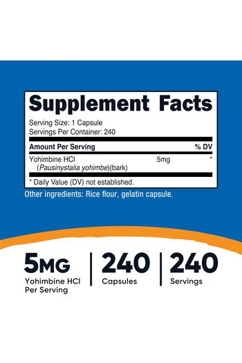 Nutricost Yohimbine HCl 5mg, 240 Capsules Extra Strength - Gluten Free, Non-GMO
