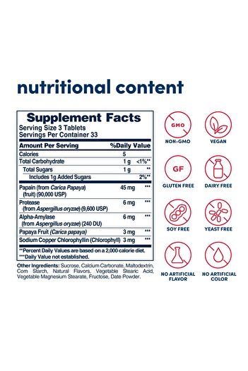 American Health Papaya Enzyme with Chlorophyll - 100 Chewable Tablets - Vegan, Non-GMO