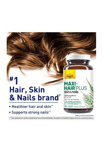 COUNTRY LIFE , Maxi-Hair Plus Biotin, Supports Healthy Hair, Skin and Nails, Daily Supplement, 120 ct
