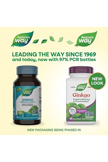 Nature's Way Ginkgo Premium Extract, 120mg per Serving, 60 Vegan Capsules