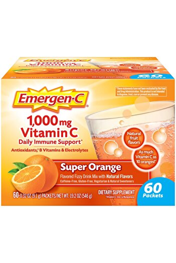 Emergen-C 1000mg Vitamin C Powder with Zinc, Manganese, B Vitamins & Electrolytes, Super Orange - 60 Servings