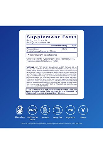 Pure Encapsulations Pregnenolone 10 mg for Memory & Hormone Balance - 60 Capsules