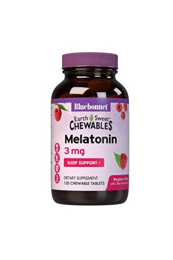 Bluebonnet EarthSweet Melatonin 3 mg Fast-Acting Chewable Tablets, Raspberry, 120 Count