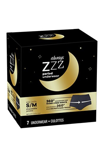 Always ZZZ Overnight Disposable Period Underwear for Women Size S/M, 360 Degrees Coverage, 7 Count