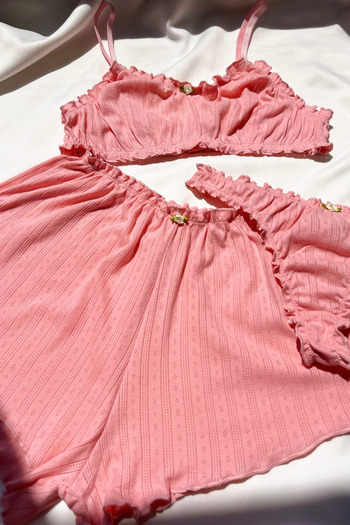 Lola Of Shine Romeo %100 Pamuklu 3’lü Pijama Takımı Bralet Şort Külot Seti