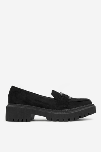 DeeZee Γυναικεία Loafers με εφαρμογή χαμηλής μαύρης χοντρής σόλας 36