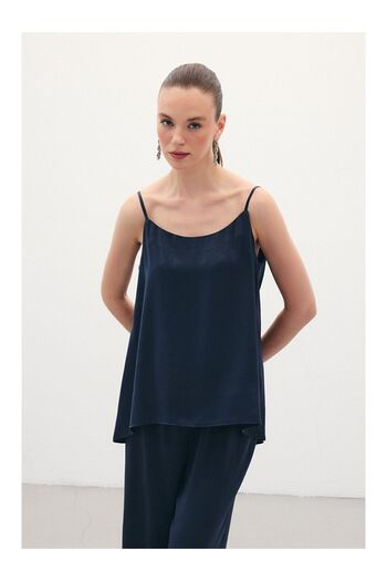LC Waikiki Satin Blouse with Straps - Navy Blue