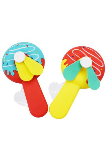 GENERAL Donut Design Toy Fan for Kids Press Operated Birthday Gift Battery-Free (2 Donut Shaped)