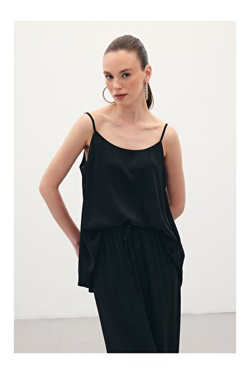 LC Waikiki Strappy Satin Blouse - Black