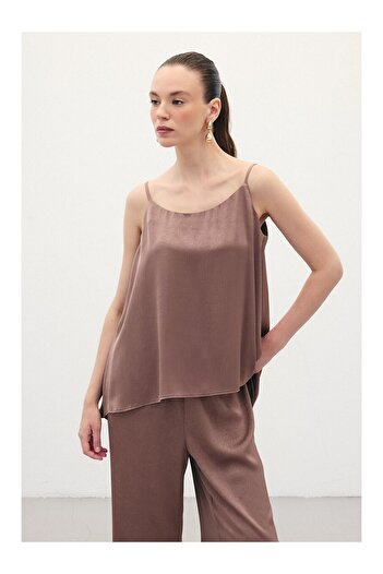 LC Waikiki Brown Strap Satin Blouse - Brown