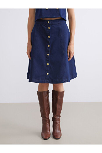 LC Waikiki Navy Blue Standard Fit Jean Skirt