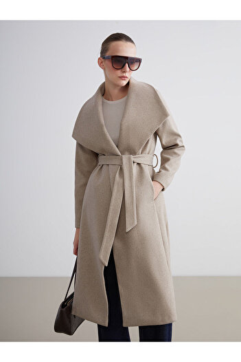 LC Waikiki Beige Jacket Collar Women's Cashmere Coat