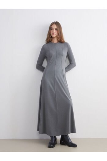 LC Waikiki Gray Crew Neck A-Line Dress
