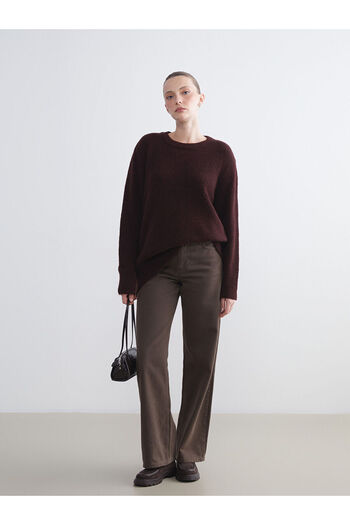 LC Waikiki Burgundy Crew Neck Women's Knitwear Sweater