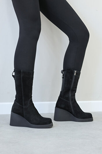 FAST STEP Genuine Leather Women's Wedge Heel Boots 124Sza2501