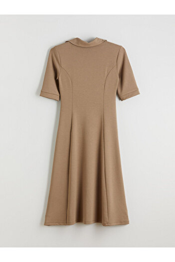 LC Waikiki Brown Polo Neck Waist Fitted Dress
