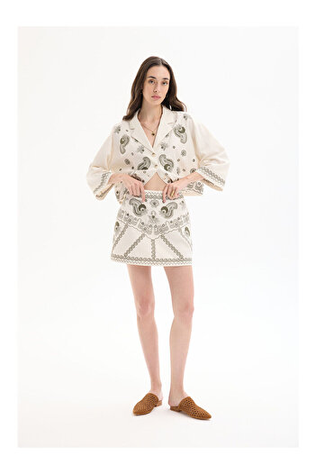 LC Waikiki Beige Embroidered Mini Skirt with Sequin Accessories Natural