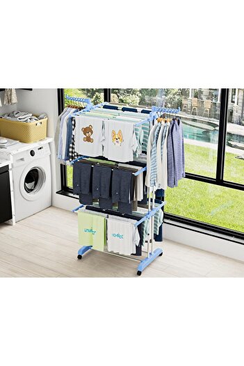 CODE TAIMI Clothes Drying Rack, Foldable for Indoor Use, Blue and White